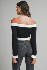 RUBY OFF SHOULDER KNIT TOP WITH BUTTON DETAIL