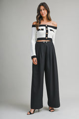 RUBY OFF SHOULDER KNIT TOP WITH BUTTON DETAIL