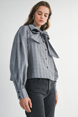 KAZHA TIE FRONT LONG SLEEVE BLOUSE