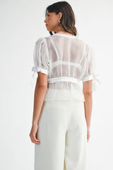 AURELIE ORGANZA BOW PUFF SLEEVE TOP