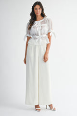 AURELIE ORGANZA BOW PUFF SLEEVE TOP
