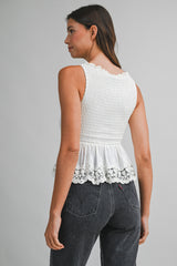 AMELIE SMOCKED LACE HEM TOP