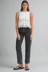 AMELIE SMOCKED LACE HEM TOP