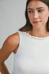 AMELIE SMOCKED LACE HEM TOP