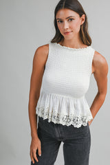 AMELIE SMOCKED LACE HEM TOP
