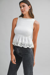 AMELIE SMOCKED LACE HEM TOP