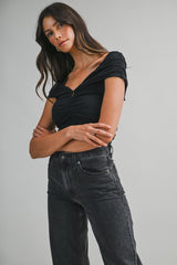 ELIN RUCHED KEYHOLE SLEEVELESS TOP