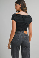 ELIN RUCHED KEYHOLE SLEEVELESS TOP