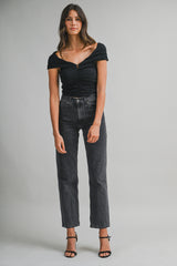 ELIN RUCHED KEYHOLE SLEEVELESS TOP