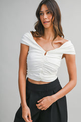ELIN RUCHED KEYHOLE SLEEVELESS TOP
