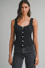 KORI JEWEL BUTTON BUSTIER CREPE TOP