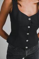 KORI JEWEL BUTTON BUSTIER CREPE TOP