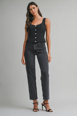 KORI JEWEL BUTTON BUSTIER CREPE TOP