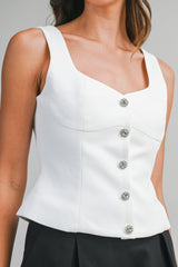 KORI JEWEL BUTTON BUSTIER CREPE TOP