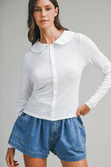 AVALYNN POINTELLE FITTED KNITTED TOP