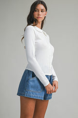 AVALYNN POINTELLE FITTED KNITTED TOP