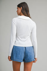 AVALYNN POINTELLE FITTED KNITTED TOP