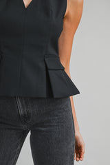 NATASHA V NECK PEPLUM SLEEVELESS TOP