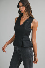 NATASHA V NECK PEPLUM SLEEVELESS TOP