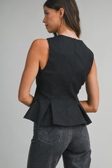 NATASHA V NECK PEPLUM SLEEVELESS TOP