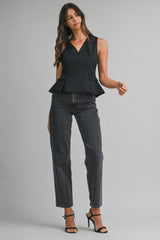 NATASHA V NECK PEPLUM SLEEVELESS TOP