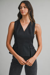 NATASHA V NECK PEPLUM SLEEVELESS TOP