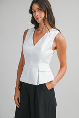 NATASHA V NECK PEPLUM SLEEVELESS TOP