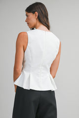 NATASHA V NECK PEPLUM SLEEVELESS TOP