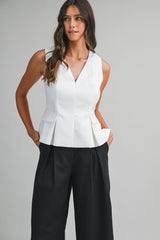 NATASHA V NECK PEPLUM SLEEVELESS TOP