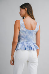 KENNEDY BOW DETAILED GINGHAM PLAID PEPLUM TOP