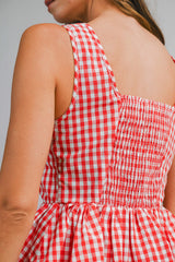 KENNEDY BOW DETAILED GINGHAM PLAID PEPLUM TOP