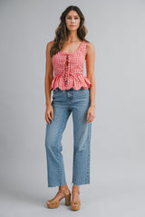KENNEDY BOW DETAILED GINGHAM PLAID PEPLUM TOP
