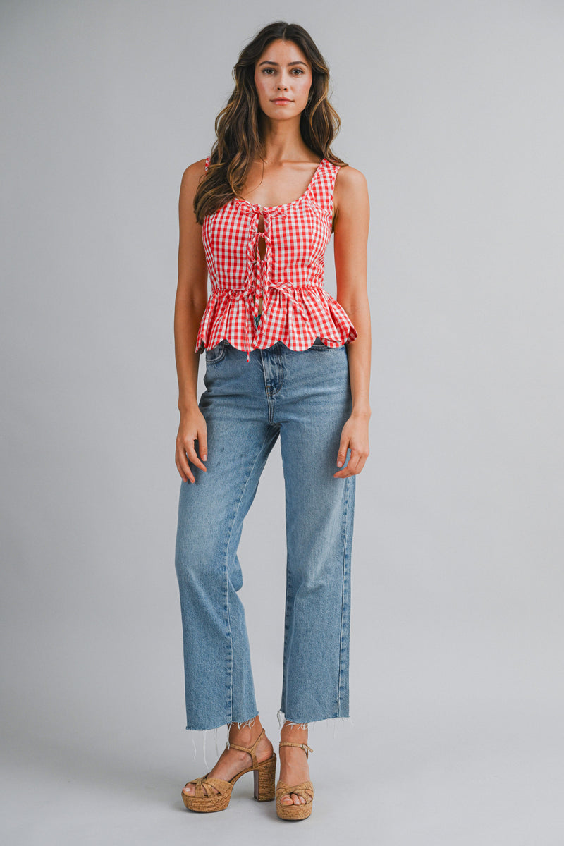 KENNEDY BOW DETAILED GINGHAM PLAID PEPLUM TOP – Mable Clothing