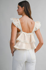 GENESIS LACE TRIMMED RUFFLE CROP TOP