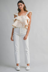 GENESIS LACE TRIMMED RUFFLE CROP TOP