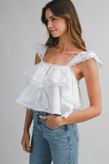 GENESIS LACE TRIMMED RUFFLE CROP TOP