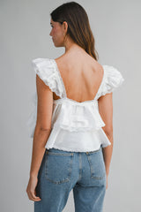 GENESIS LACE TRIMMED RUFFLE CROP TOP