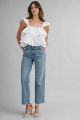 GENESIS LACE TRIMMED RUFFLE CROP TOP