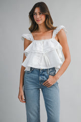GENESIS LACE TRIMMED RUFFLE CROP TOP