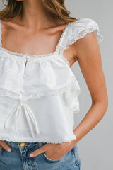GENESIS LACE TRIMMED RUFFLE CROP TOP