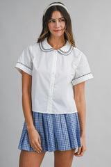 AMIYAH POPLIN EMBROIDERY COLLAR SHIRT