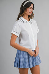 AMIYAH POPLIN EMBROIDERY COLLAR SHIRT