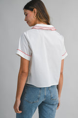 AMIYAH POPLIN EMBROIDERY COLLAR SHIRT