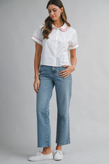AMIYAH POPLIN EMBROIDERY COLLAR SHIRT