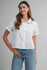 AMIYAH POPLIN EMBROIDERY COLLAR SHIRT