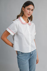 AMIYAH POPLIN EMBROIDERY COLLAR SHIRT