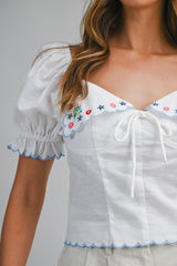 HAILEY EMBROIDERY SHORT SLEEVE TOP