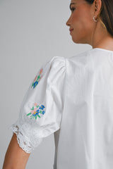 SALMA EMBROIDERED LACE TRIM TIE FRONT TOP