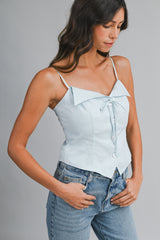 MAIA LINEN COLLARED STRAP TOP