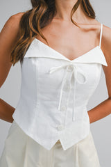 MAIA LINEN COLLARED STRAP TOP